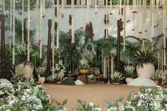 a room filled with lots of plants and hanging decorations