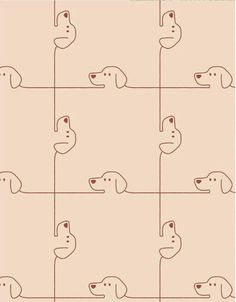 a line drawing of dogs with faces on them, all connected to each other in the same pattern