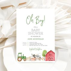 Farm Baby Shower Invitation Editable Template Tractor Baby Shower Ideas, Tractor Baby Shower Theme, Baby Shower Farm Theme, Farm Baby Shower Theme, Tractor Baby Shower, Cute Farm Animals, Farm Baby Shower, Animal Baby Shower Theme, Cowboy Baby Shower