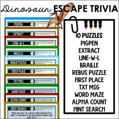 an image of a sign with words and pictures on it that say escape trivia