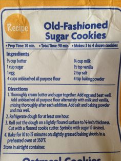 an old - fashioned sugar cookies recipe is shown here