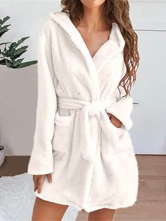 Women's Plush Tie Robe Fuzzy Fleece Bathrobe Robes Gown Pure Color Casual Comfort Soft Home Daily Bed Coral Fleece Coral Velvet Warm Hoodie Long Sleeve Pocket Fall Winter Black White 2023 - US $25.99 Winter Robes, Soft Robes, Hooded Robe, Pajama Robe, Womens Fleece, Womens Loungewear, Clothing Size Chart, Womens Clothing Sizes, Sleepwear Women