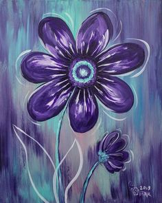 an acrylic painting of a purple flower