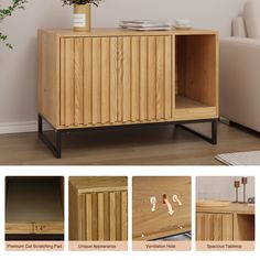 the sideboard is made out of wood and has several different types of furniture in it