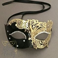 Black And Gold Masquerade Mask, Mask Venetian, Masquerade Ball Mask, Steampunk Cat, Mask Aesthetic