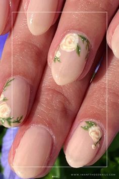 rose nails designs Pink Flower Gel Nail Designs, White Roses Nails, Flower Girl Nails For Wedding, White Rose Nails, Derby Nails, Wacky Makeup, Rose Nails Design