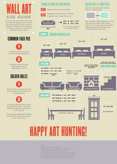 an info sheet with the words happy art hunting in red, white and green colors