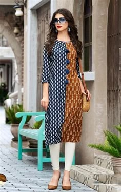 Cotton Kurti Designs Latest Fashion, Kurti Designs Latest Fashion, Kurta Designs For Women, Office Wear Kurta, Long Kurti Patterns, Stylish Office Wear, Stitching Designs, Printed Kurtis