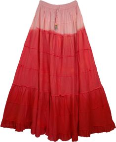 Long Red Cotton Skirt with 7 Layers of Frills - If you like red, this is skirt to love since its not one string and mono shade of red, but three. A frilled skirt in plain cotton. Pretty tasteful for liking the eternal red. It has a wide hem and covers nicely. With 40 inches of length, its length would work if your height is over 5`5". Easy choice for a fun, special outing. Complement with a hand bag and similar sandals. This skirt is part of a special, carefully selected wearable collection. It Cotton Tiered Lined Skirt, Tiered Lined Cotton Skirt, Tiered Cotton Lined Skirt, Red Cotton Long Skirt, Spring Red Cotton Maxi Skirt, Red Cotton Maxi Skirt For Spring, Red Cotton Lined Maxi Skirt, Red Cotton Maxi Skirt With Lining, Red Cotton Ruffled Skirt