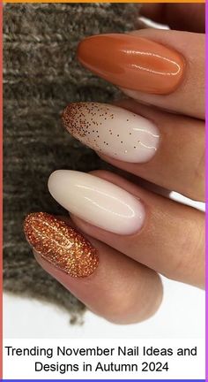 Ongles Beiges, Rose Gold Nails Design, Simple Fall Nails, Gold Nail Designs, September Nails, Fall Nail Trends, Fall Gel Nails, Fall Nail Art Designs, October Nails