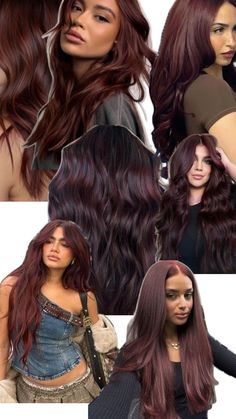 Plum Hair Olive Skin, Hair Color For Tan Skin Tone, Long Layered Bangs, Chocolate Cherry Brown Hair, Hair Olive Skin, Chocolate Cherry Hair Color, Chocolate Cherry Hair, Hair Color For Tan Skin, Cherry Brown Hair