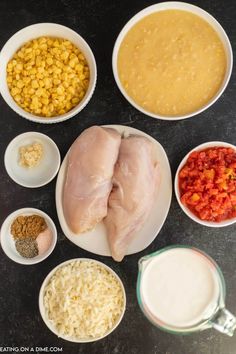 the ingredients to make this dish include chicken, rice and corn