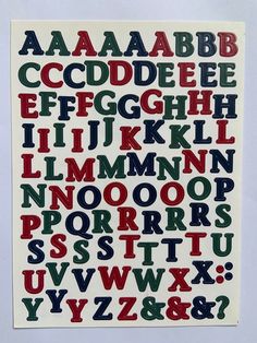 the alphabet is made up of letters and numbers in red, green, and blue