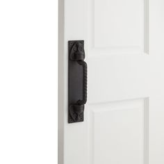 a black door handle on a white door