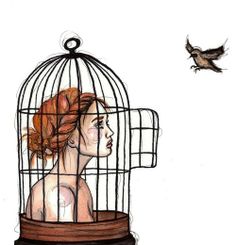 a drawing of a woman sitting in a cage with a bird flying above her and the words i was wrong in being kind