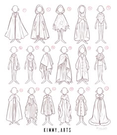 an image of various capes and cloaks for children to learn how to draw