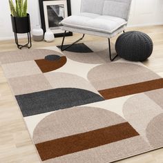 an area rug with various shapes and colors