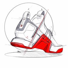 a drawing of a red and white shoe