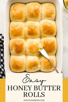 easy honey butter rolls in a casserole dish with the title text overlay