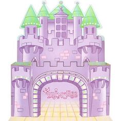 a purple castle with green turrets on top and the word princess written in pink letters