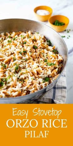 easy stovetop orzo rice pilaf in a pan