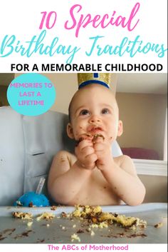 a baby in a highchair eating food with the words 10 special birthday treats for a memorable childhood