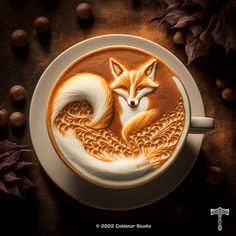 a cappuccino with an image of a fox on it