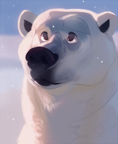 a polar bear is looking up at the sky