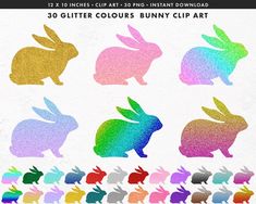 the bunny clip art is shown in different colors