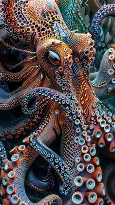 an octopus is shown with many different colors