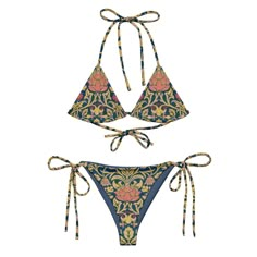 Stay comfortable and stylish all summer with this All-Over Print Recycled String Bikini set. It's made from soft recycled polyester with double-layering and UPF 50+. Style the straps how you like and get ready to swim!  * Soft and stretchy material with UPF 50+ * Sizes up to 6XL * Bikini top comes with removable padding for comfort * Multiple ways to tie and style the bikini set Disclaimers:  * Due to the 2-layered construction and internal stitching, a visible stitch may appear in the crotch seam of the bikini bottom. This is a normal part of the manufacturing process and does not impact the quality or performance of the product. * To make your All-Over Print Recycled String Bikini last longer, thoroughly rinse it off after each use and get rid of any chlorine/salt residue. Bohemian Fitted Swimwear For Beach Party, Fitted Bohemian Swimwear For Beach Party, Adjustable Floral Print Swimwear For Poolside, Bohemian Fitted Swimwear For Sunbathing, Hawaiian Floral Print Triangle Top Swimwear, Hawaiian Style Triangle Top Swimwear With Floral Print, Bohemian Fitted Swimwear For Beach Season, Hawaiian Style Floral Print Triangle Top Swimwear, Fitted Bohemian Swimwear For Beach Season