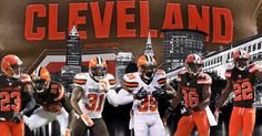 the cleveland browns football team is posing for a photo in front of a cityscape