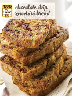 a stack of slices of chocolate chip zucchini bread