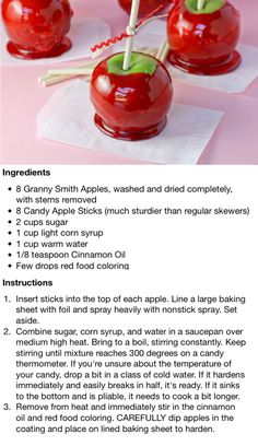 the instructions for how to make candy apples