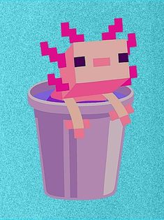 an image of a cartoon character sitting in a trash can with pink squares on it