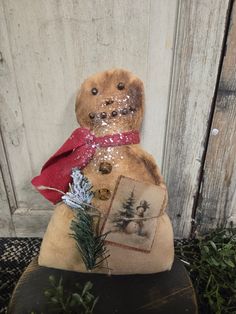 Primitive Snowman with Red Scarf Primitive Snowman Pattern, Primitive Snowmen Patterns, Primitive Christmas Decor, Wonderland Christmas, Primitive Snowman, Primitive Santa, Primitive Snowmen, Cloth Dolls Handmade, Winter Wonderland Christmas