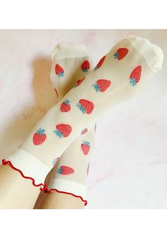 Sink your feet into these playful Dots and Strawberries Sheer Socks Set of 2 Pairs, made with soft and stretchy fabric. With a half-sheer design and versatile sizing, these socks are a fun and cozy addition to any stylish outfit. One size, fits US shoe size 5-9.5 Fabric Contents: 80% Cotton, 12.4% Polyester, 5% Nylon, 2.6% Spandex Cute Stretch Summer Socks, Fun White Socks For Summer, Fun White Summer Socks, Sweet White Socks For Spring, Sweet White Summer Socks, Trendy Red Socks For Summer, White Strawberries, White Strawberry, Sheer Socks