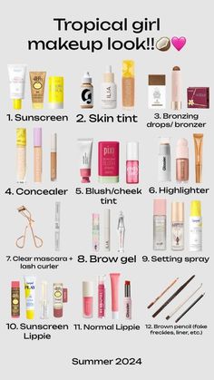 Preppy Makeup Essentials, Makeup To Take On Vacation, Vacation Makeup Essentials, Natural Summer Makeup Products, Preppy Sephora Products, Girly Makeup Products, Sephora Must Haves 2024, Summer Makeup Must Haves, Summer Makeup Essentials