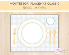 an image of a place setting with the words montessoi placemat classic ready to print