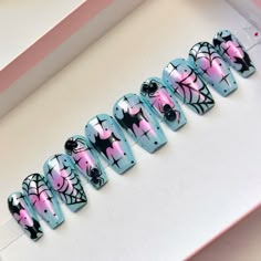 Goth Disney Nails, Goth Barbie Nails, Witchy Nails Almond, Summerween Nails, Chrome Halloween Nails, Goth Spring Nails, Pastel Goth Nails, Miniature Ponies