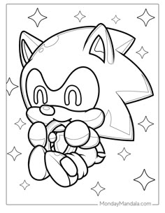 sonic the hedgehog coloring pages for kids and adults to print out, with stars in the background