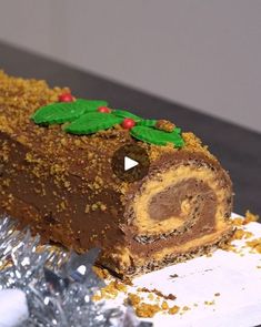 a piece of chocolate cake sitting on top of a table