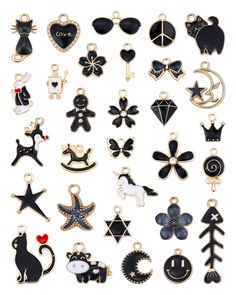 PRICES MAY VARY. Jewelry Making Charms Bulk: You will receive 30 pcs black themed charms pendants, including the style of stars, moon, cat, flowers, bows, horse, crowns, smiley, heart and many other lovely pendants, it is an ideal choice for DIY jewelry lovers. Premium Materials: Our jewelry pendants are made of zinc alloy material and plated with black enamel. Which is shiny, durable, beautiful and safe to use. It is easy to satisfy your different needs for handmade crafts. Size of Bracelet Cha Gift Boxes Decoration, Jewelry Making Charms, Enamel Charms, Diy Charms, Black Enamel, Jewelry Lover, Diy Jewelry Making, Jewelry Making Supplies, Earring Necklace