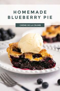 homemade blueberry pie with ice cream on top