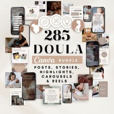 a collage of photos with the words 2090 doula on it