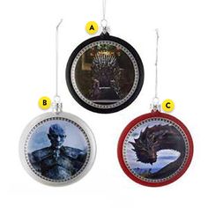 Three Assorted Game of Thrones Ornaments For Christmas Tree Game Of Thrones Ornaments, The Iron Throne, Game Of Thrones 3, A Game Of Thrones, Old World Christmas Ornaments, Night King, Iron Throne, House Of The Dragon, Kurt Adler