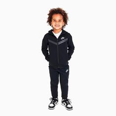 Kid's Nike Sportswear Essential Tech Fleece Outfit - Color: Black - Tops and Bottoms USA - Toddler Nike Tech, Tech Fleece Outfit, Fleece Outfit, Hoodie And Joggers, Kids Sportswear, Baby Nike, Toddler Nikes, Adidas Tracksuit, Joggers Set