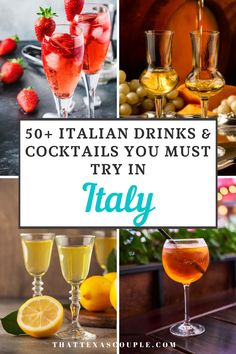 Italian drinks and cocktails you must try in Italy Italian Drinks Alcohol Cocktails, Cocktails With Champagne, Italian Cocktail Recipes, Italian Food Party, Italian Margarita, Champagne Punch, Drinks To Try