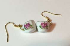 Rosemary Tea Cup (Teacup) Earrings-Roses And Teacups Tea Cup Necklace, Tea Cup Jewelry, Teapot Jewelry, Charm Holder Pendant, Teapot Necklace, Tea Jewelry, Rosemary Tea, Miniature Tea Set, Tea And Coffee