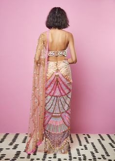 Papa Don'T Preach By Shubhika-Nude Saree Set-INDIASPOPUP.COM Papa Don't Preach, Embellished Saree, The It Girl, Backless Blouse Designs, Traditional Indian Outfits, Indian Dresses Traditional, Indian Bridal Wear, Indian Bridal Outfits, Stylish Sarees